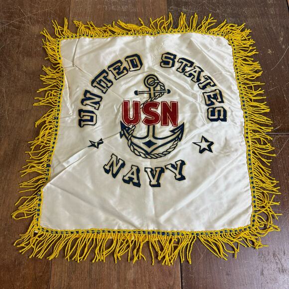 Vintage WW2 World War 2 Unites States Navy Flocked Souvenir Satin Pillow Cover - Picture 1 of 7